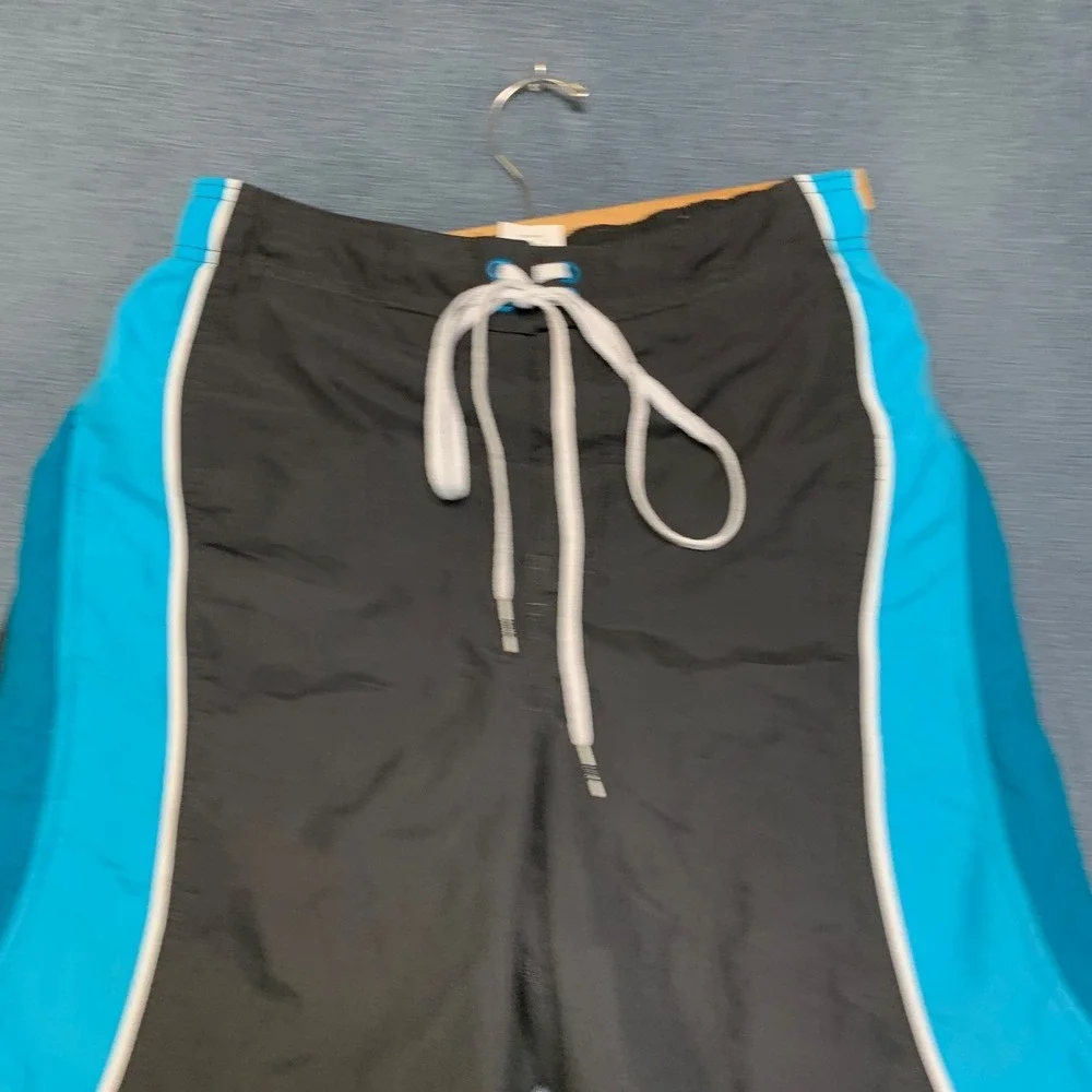 Nike Swim Trunks Board Shorts Mens S Blue Black Elastic Waist Logo Beach Summer